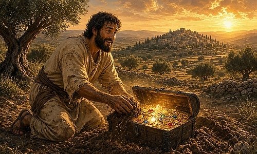 The Parable of the Hidden Treasure 500 The Parable of the Hidden Treasure (Matthew 13:44) reveals a hidden kingdom found in joy—worth selling everything to possess it.