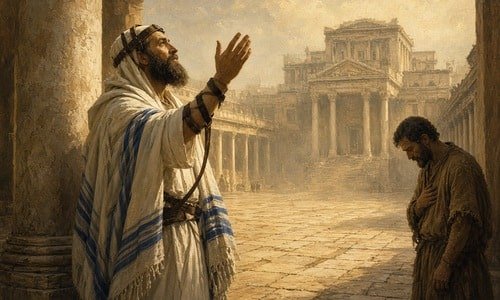 The Parable of the Pharisee and the Tax Collector 500 The Parable of the Pharisee and the Tax Collector (Luke 18:9–14): pride boasts, mercy begs; only the humble sinner goes home justified by his God.